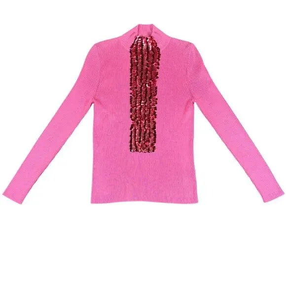 Delpozo Pink Merino Wool Sequin Sweater Size M NWT